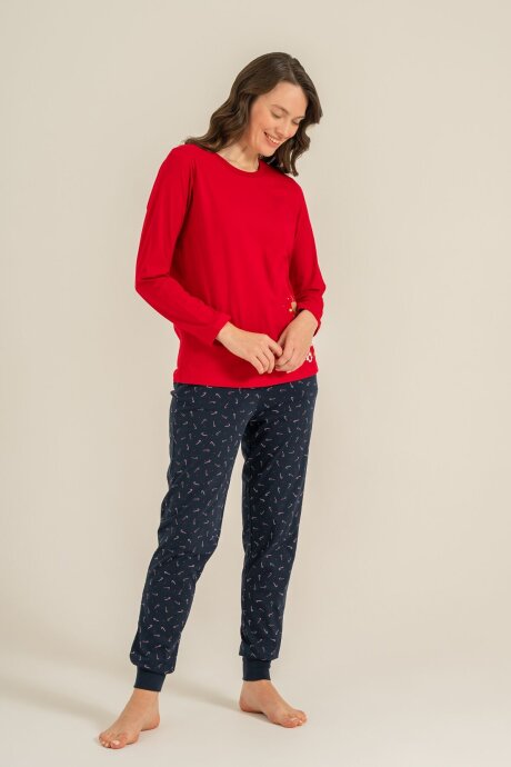 Rolypoly Ho Ho Ho Deer Anne Kız %100 Pamuk Kırmızı Uzun Kol Pijama Takım RP3934-A-V1 - 7
