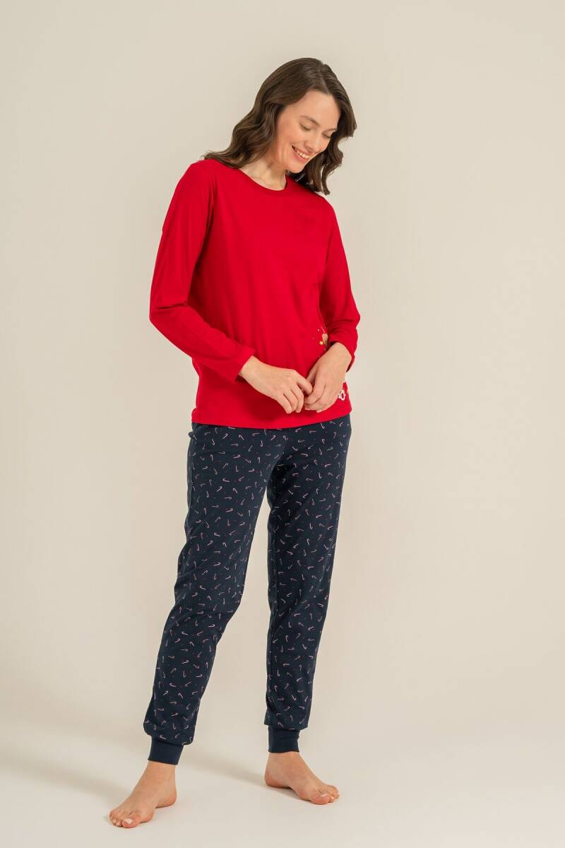 Rolypoly Ho Ho Ho Deer Anne Kız %100 Pamuk Kırmızı Uzun Kol Pijama Takım RP3934-A-V1 - 7