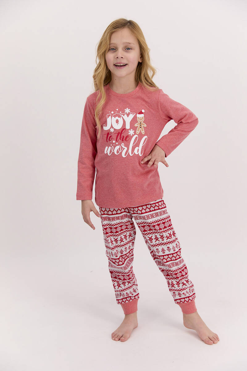 RolyPoly - RolyPoly Joy To The World Kırmızımelanj Kız Çocuk Pijama Takımı (1)
