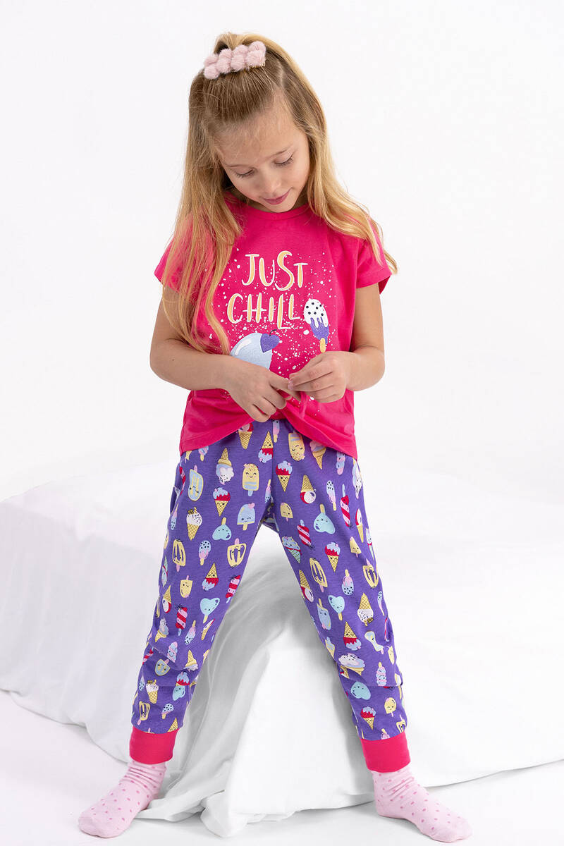 Rolypoly Just Chill Fuşya Kız Çocuk Kısa Kol Pijama Takımı