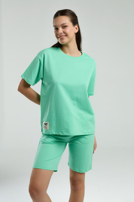 Rolypoly Kadın Pamuklu Yazlık Regular Fit Yeşil Şort Takım RP3592-S-V1