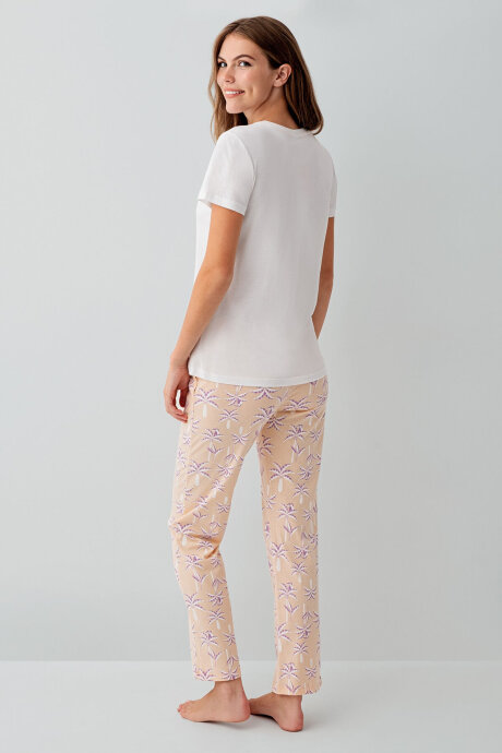 Rolypoly Kadın Bisiklet Yaka Baskılı Yazlık Regular Fit Beyaz Pijama Takımı RP3811-S-V1 - 4