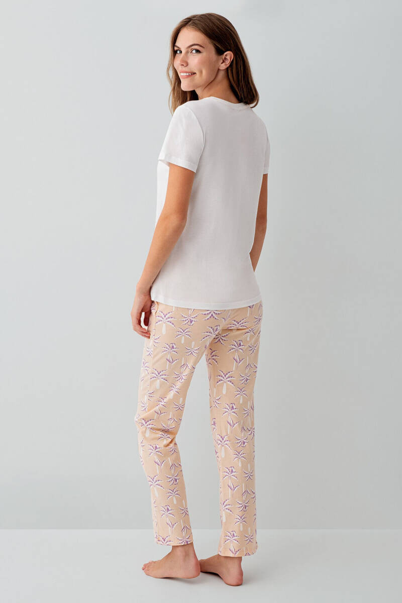 Rolypoly Kadın Bisiklet Yaka Baskılı Yazlık Regular Fit Beyaz Pijama Takımı RP3811-S-V1 - 4