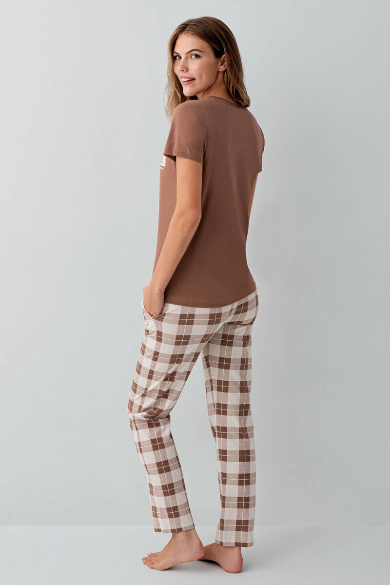 Rolypoly Kadın Bisiklet Yaka Baskılı Yazlık Regular Fit Kahverengi Pijama Takımı RP3808-S-V1 - 4