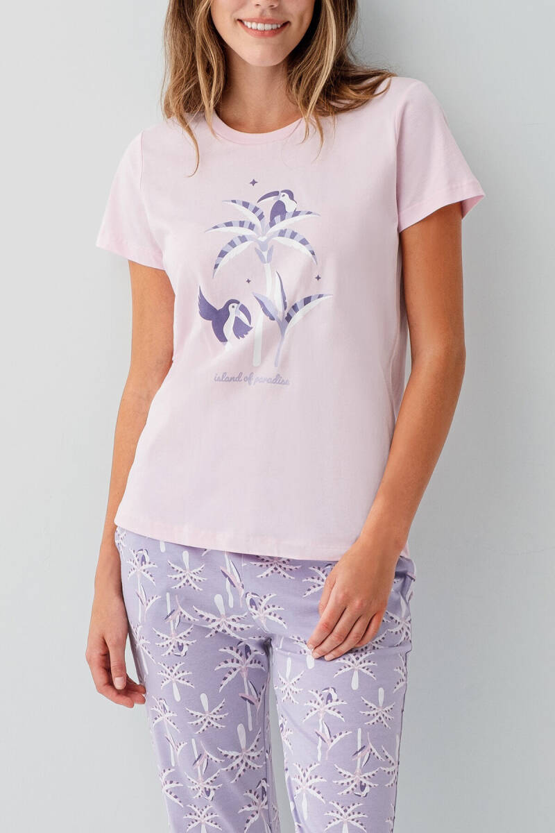 Rolypoly Kadın Bisiklet Yaka Baskılı Yazlık Regular Fit Pembe Pijama Takımı RP3811-S-V2 - 3