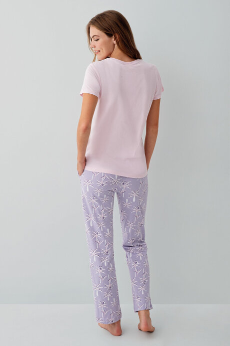 Rolypoly Kadın Bisiklet Yaka Baskılı Yazlık Regular Fit Pembe Pijama Takımı RP3811-S-V2 - 4