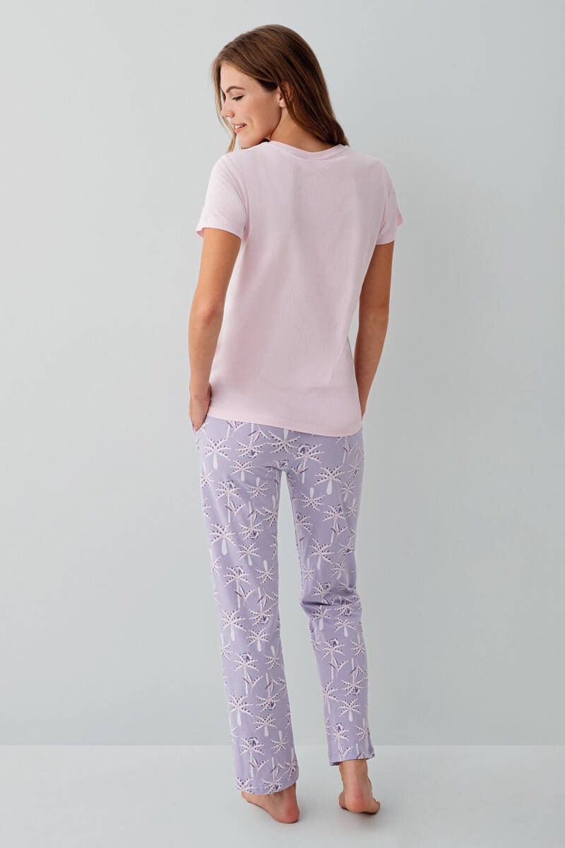 Rolypoly Kadın Bisiklet Yaka Baskılı Yazlık Regular Fit Pembe Pijama Takımı RP3811-S-V2 - 4