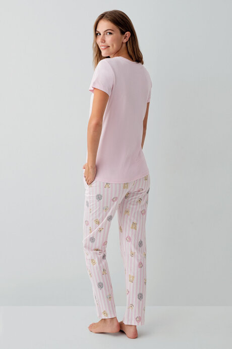 Rolypoly Kadın Bisiklet Yaka Baskılı Yazlık Regular Fit Pembe Pijama Takımı RP3810-S-V1 - 4