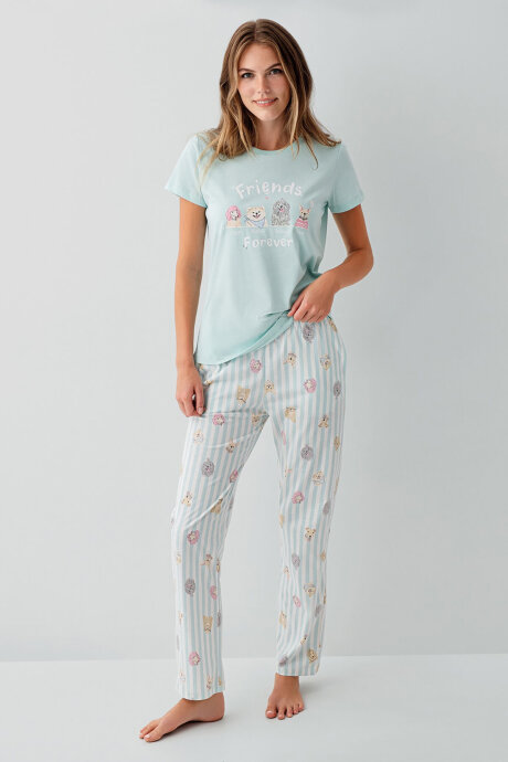 Rolypoly Kadın Bisiklet Yaka Baskılı Yazlık Regular Fit Yeşil Pijama Takımı RP3810-S-V2 (1)