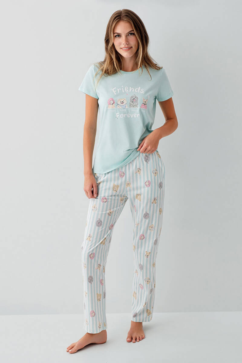 Rolypoly Kadın Bisiklet Yaka Baskılı Yazlık Regular Fit Yeşil Pijama Takımı RP3810-S-V2 - 2
