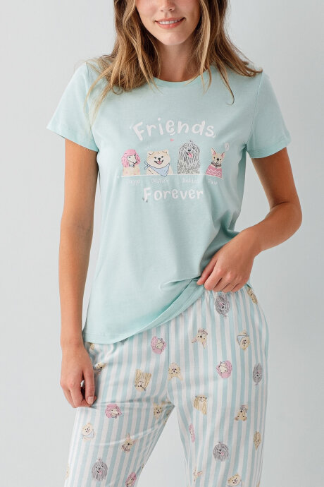 Rolypoly Kadın Bisiklet Yaka Baskılı Yazlık Regular Fit Yeşil Pijama Takımı RP3810-S-V2 - 3