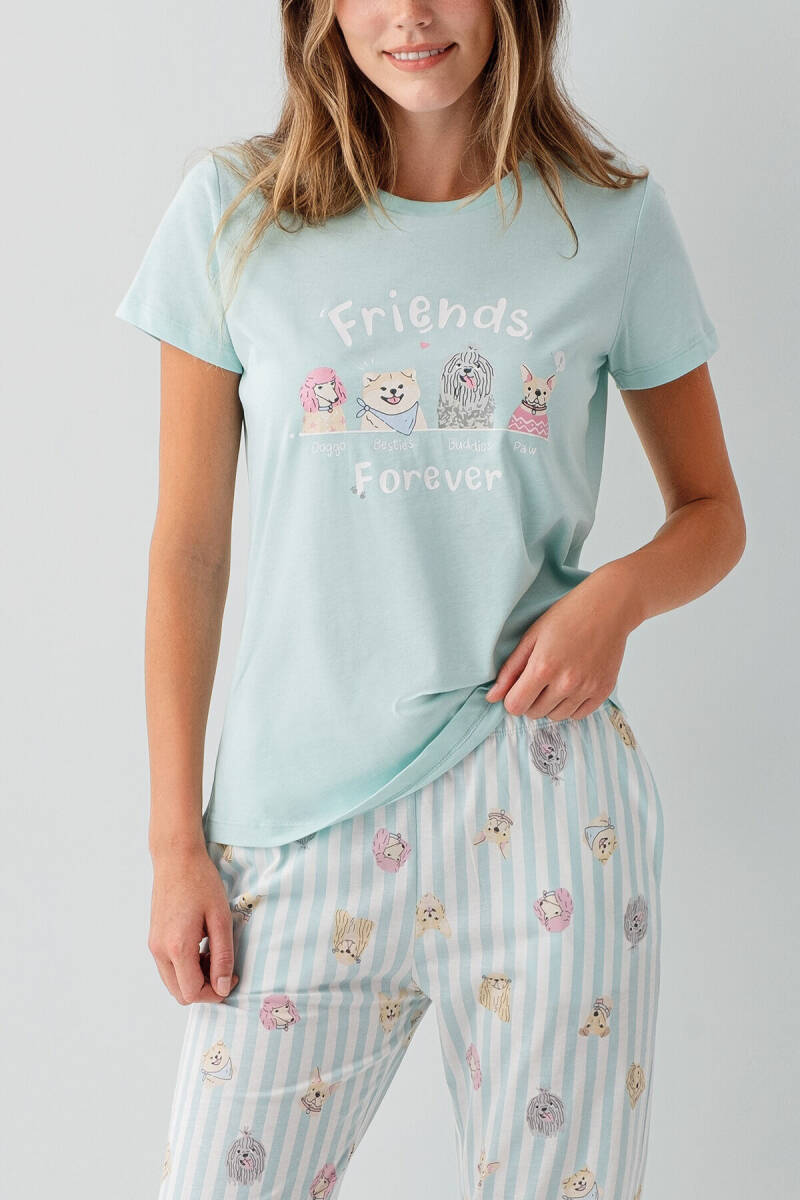 Rolypoly Kadın Bisiklet Yaka Baskılı Yazlık Regular Fit Yeşil Pijama Takımı RP3810-S-V2 - 3