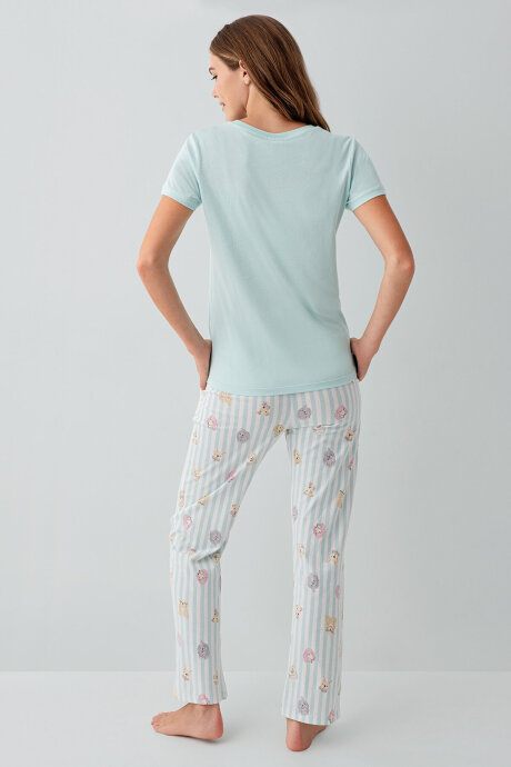 Rolypoly Kadın Bisiklet Yaka Baskılı Yazlık Regular Fit Yeşil Pijama Takımı RP3810-S-V2 - 4