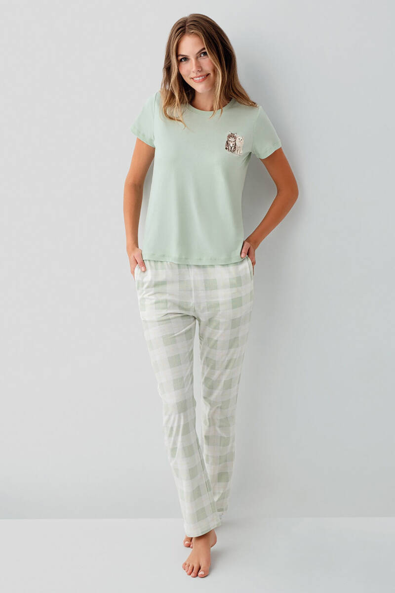 Rolypoly Kadın Bisiklet Yaka Baskılı Yazlık Regular Fit Yeşil Pijama Takımı RP3808-S-V2 - 2