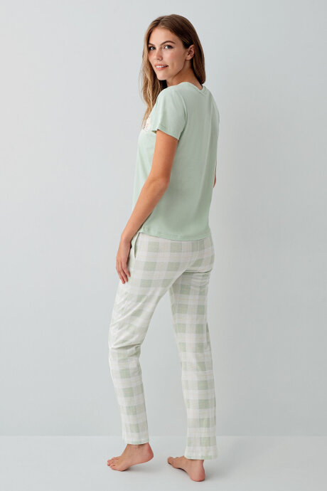 Rolypoly Kadın Bisiklet Yaka Baskılı Yazlık Regular Fit Yeşil Pijama Takımı RP3808-S-V2 - 3