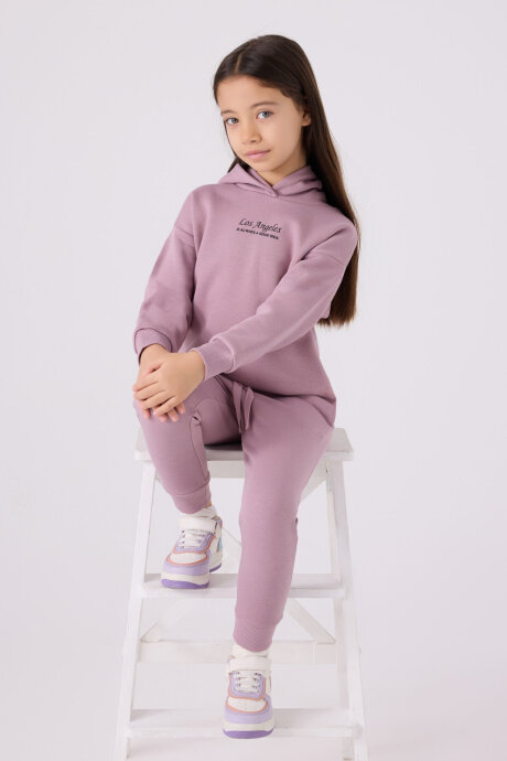 Rolypoly Kız Çocuk Kapüşonlu Empirme Baskılı Kışlık Regular Fit Mor Eşofman Takımı RP3500-C-V2 - 3