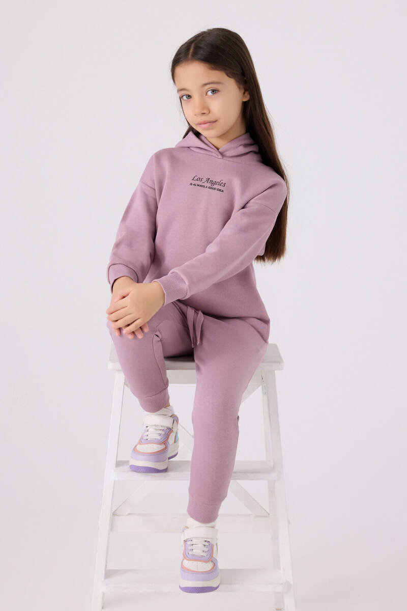 Rolypoly Kız Çocuk Kapüşonlu Empirme Baskılı Kışlık Regular Fit Mor Eşofman Takımı RP3500-C-V2 - 3