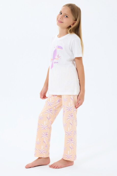 Rolypoly Kız Çocuk Bisiklet Yaka Baskılı Yazlık Regular Fit Beyaz Pijama Takımı RP3811-C-V1 (1)