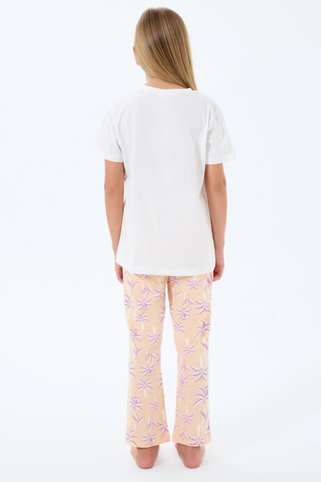 Rolypoly Kız Çocuk Bisiklet Yaka Baskılı Yazlık Regular Fit Beyaz Pijama Takımı RP3811-C-V1 - 4