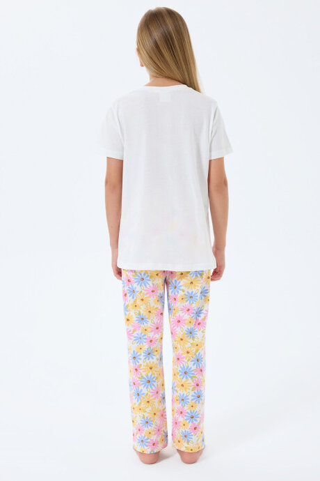 Rolypoly Kız Çocuk Bisiklet Yaka Baskılı Yazlık Regular Fit Beyaz Pijama Takımı RP3782-C-V1 - 4