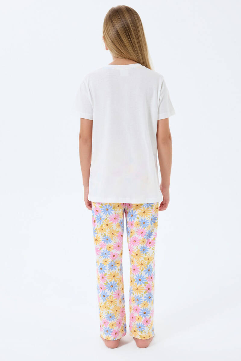 Rolypoly Kız Çocuk Bisiklet Yaka Baskılı Yazlık Regular Fit Beyaz Pijama Takımı RP3782-C-V1 - 4