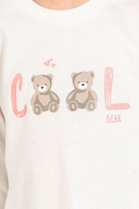 Rolypoly Kız Çocuk %100 Pamuk Cool Bear Beyaz Uzun Kol Pijama Takım RP3912-C-V1 - 3