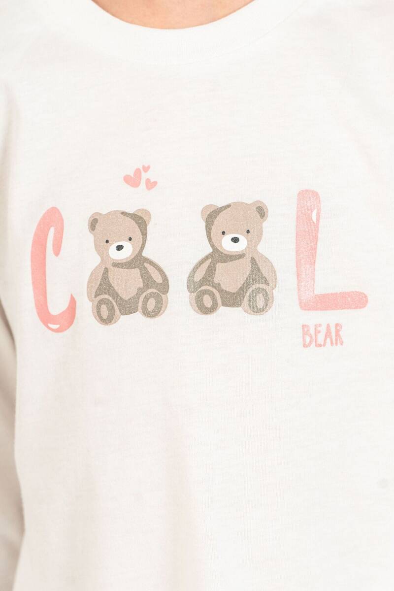 Rolypoly Kız Çocuk %100 Pamuk Cool Bear Beyaz Uzun Kol Pijama Takım RP3912-C-V1 - 3