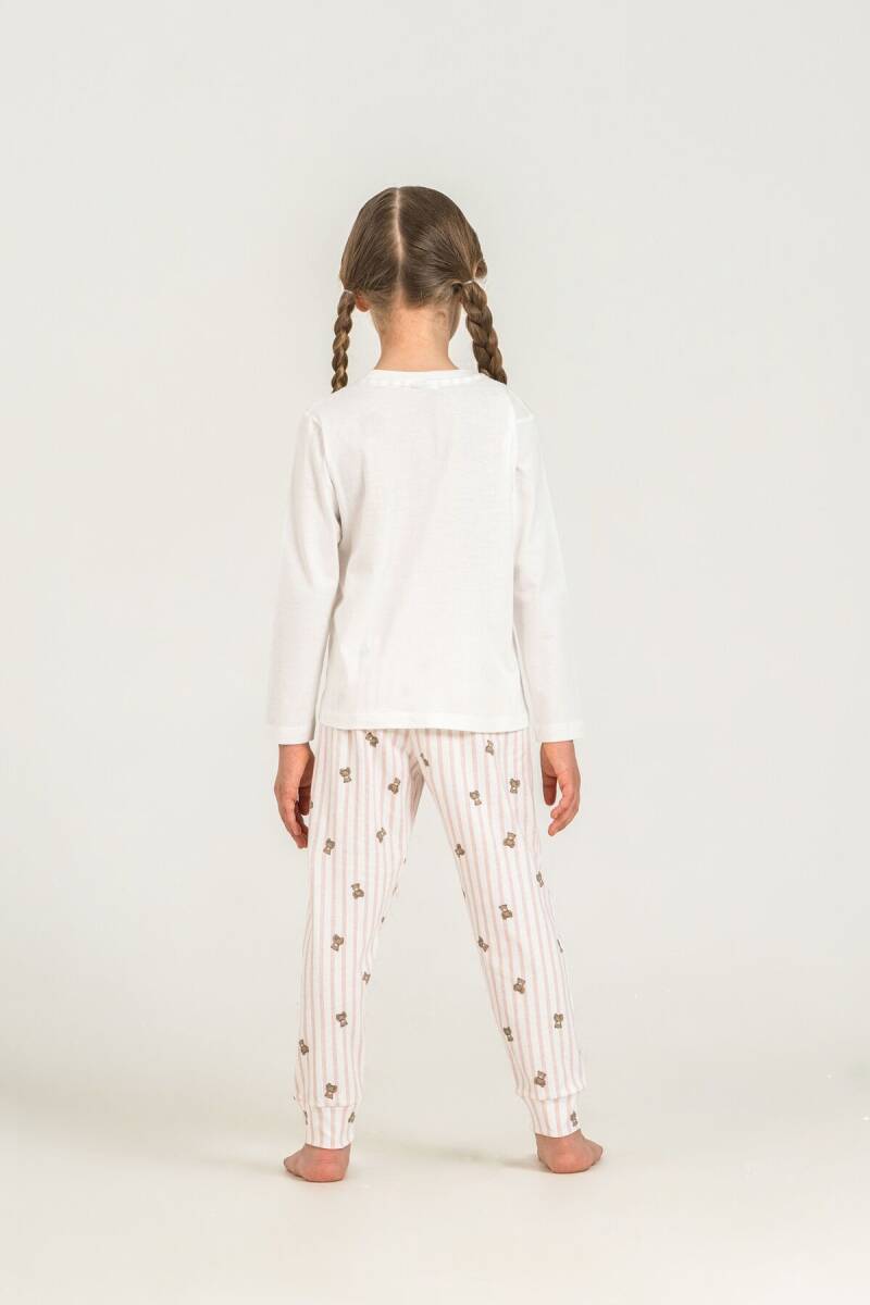 Rolypoly Kız Çocuk %100 Pamuk Cool Bear Beyaz Uzun Kol Pijama Takım RP3912-C-V1 - 4
