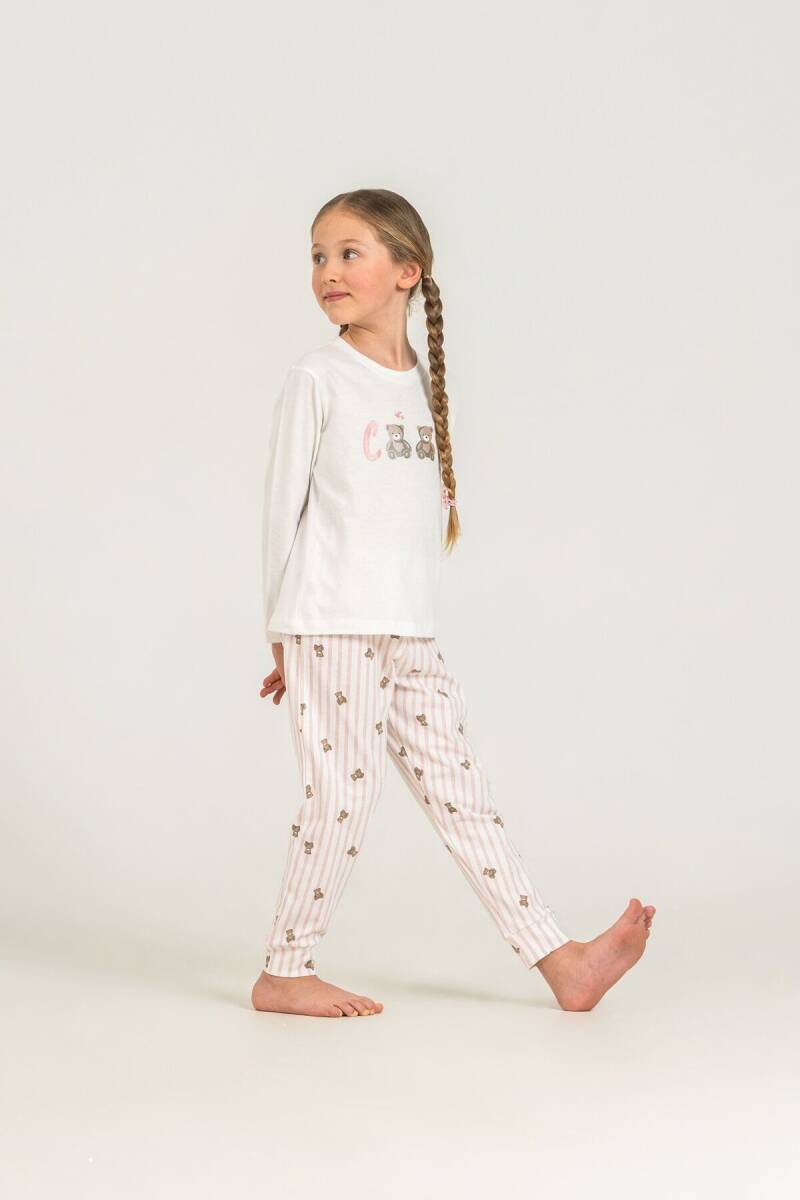 Rolypoly Kız Çocuk %100 Pamuk Cool Bear Beyaz Uzun Kol Pijama Takım RP3912-C-V1 - 1