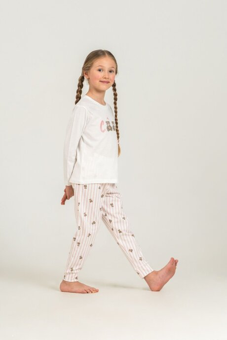 Rolypoly Kız Çocuk %100 Pamuk Cool Bear Beyaz Uzun Kol Pijama Takım RP3912-C-V1 - 6