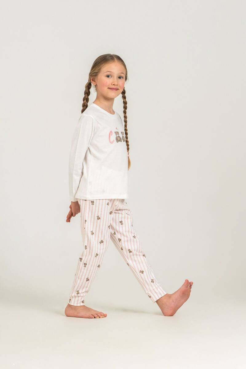 Rolypoly Kız Çocuk %100 Pamuk Cool Bear Beyaz Uzun Kol Pijama Takım RP3912-C-V1 - 6