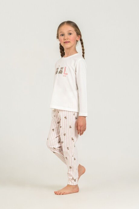 Rolypoly Kız Çocuk Cool Bear Beyaz Uzun Kol Pijama Takım RP3912-C-V1 (1)