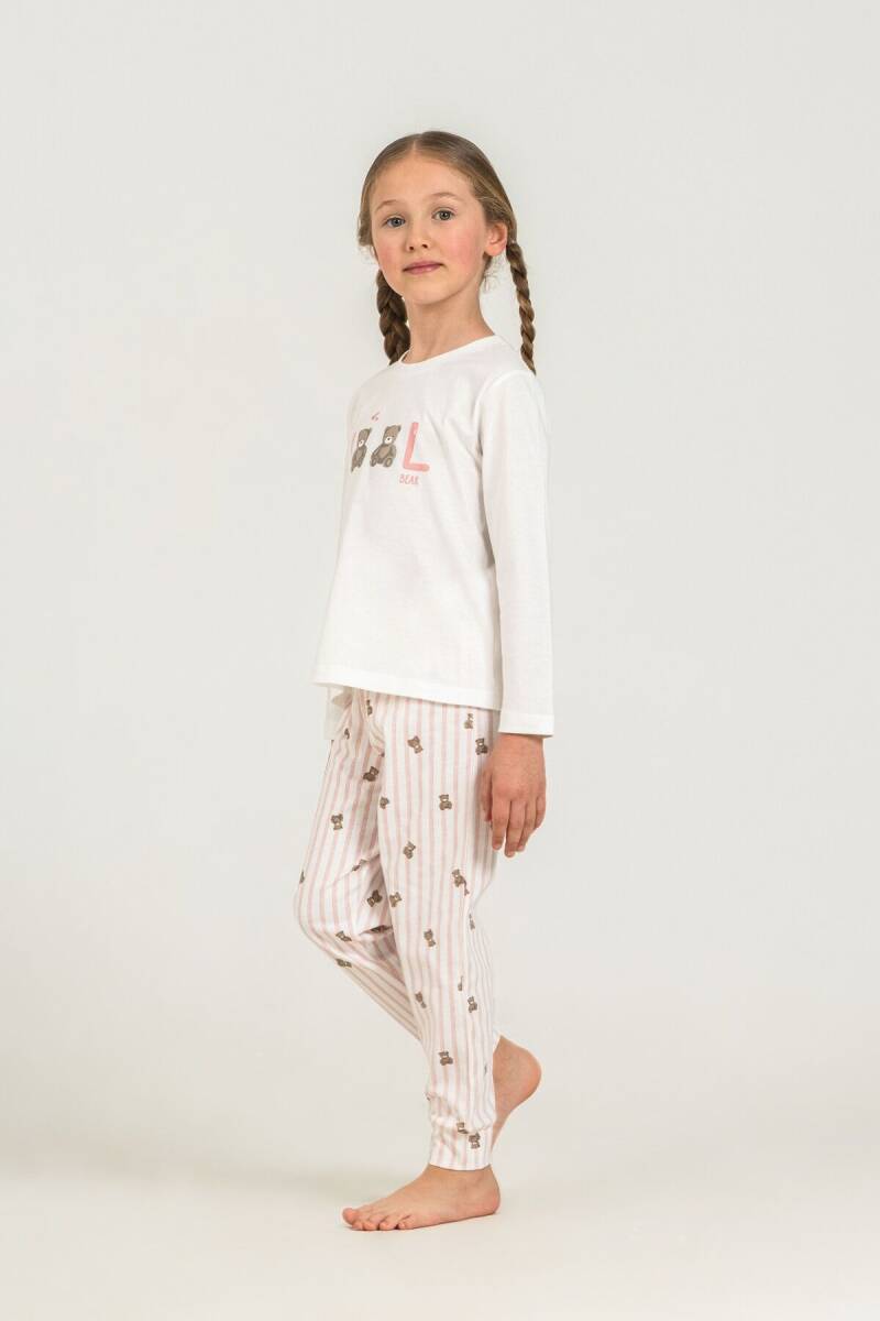 Rolypoly Kız Çocuk %100 Pamuk Cool Bear Beyaz Uzun Kol Pijama Takım RP3912-C-V1 - 2