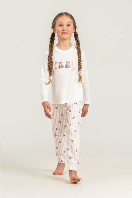 Rolypoly Kız Çocuk %100 Pamuk Cool Bear Beyaz Uzun Kol Pijama Takım RP3912-C-V1 - 7