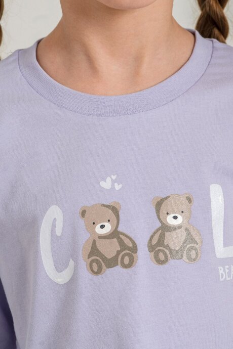 Rolypoly Kız Çocuk %100 Pamuk Cool Bear Mor Uzun Kol Pijama Takım RP3912-C-V2 - 3