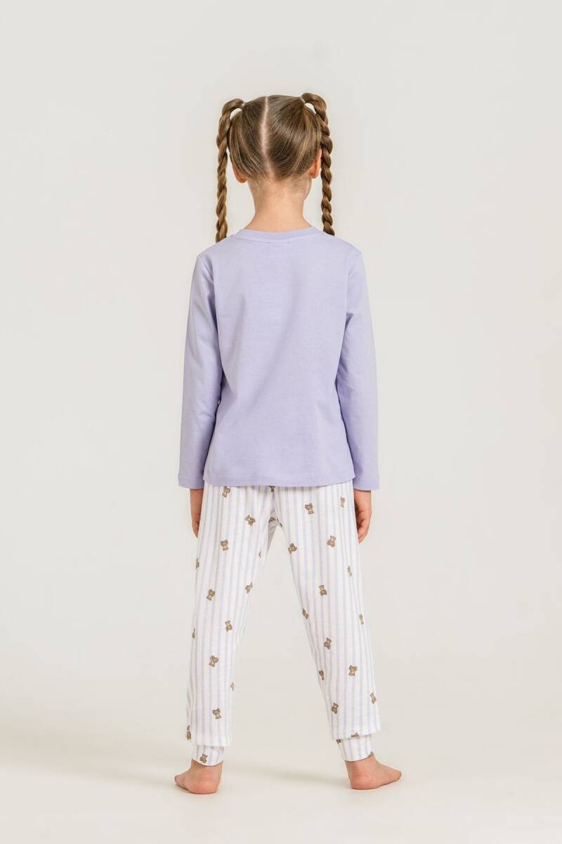 Rolypoly Kız Çocuk %100 Pamuk Cool Bear Mor Uzun Kol Pijama Takım RP3912-C-V2 - 4