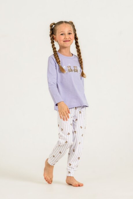 Rolypoly Kız Çocuk Cool Bear Mor Uzun Kol Pijama Takım RP3912-C-V2 (1)