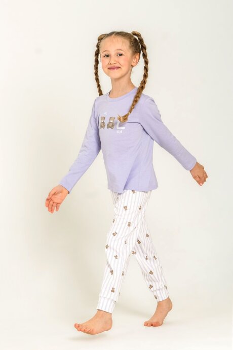 Rolypoly Kız Çocuk %100 Pamuk Cool Bear Mor Uzun Kol Pijama Takım RP3912-C-V2 - 5
