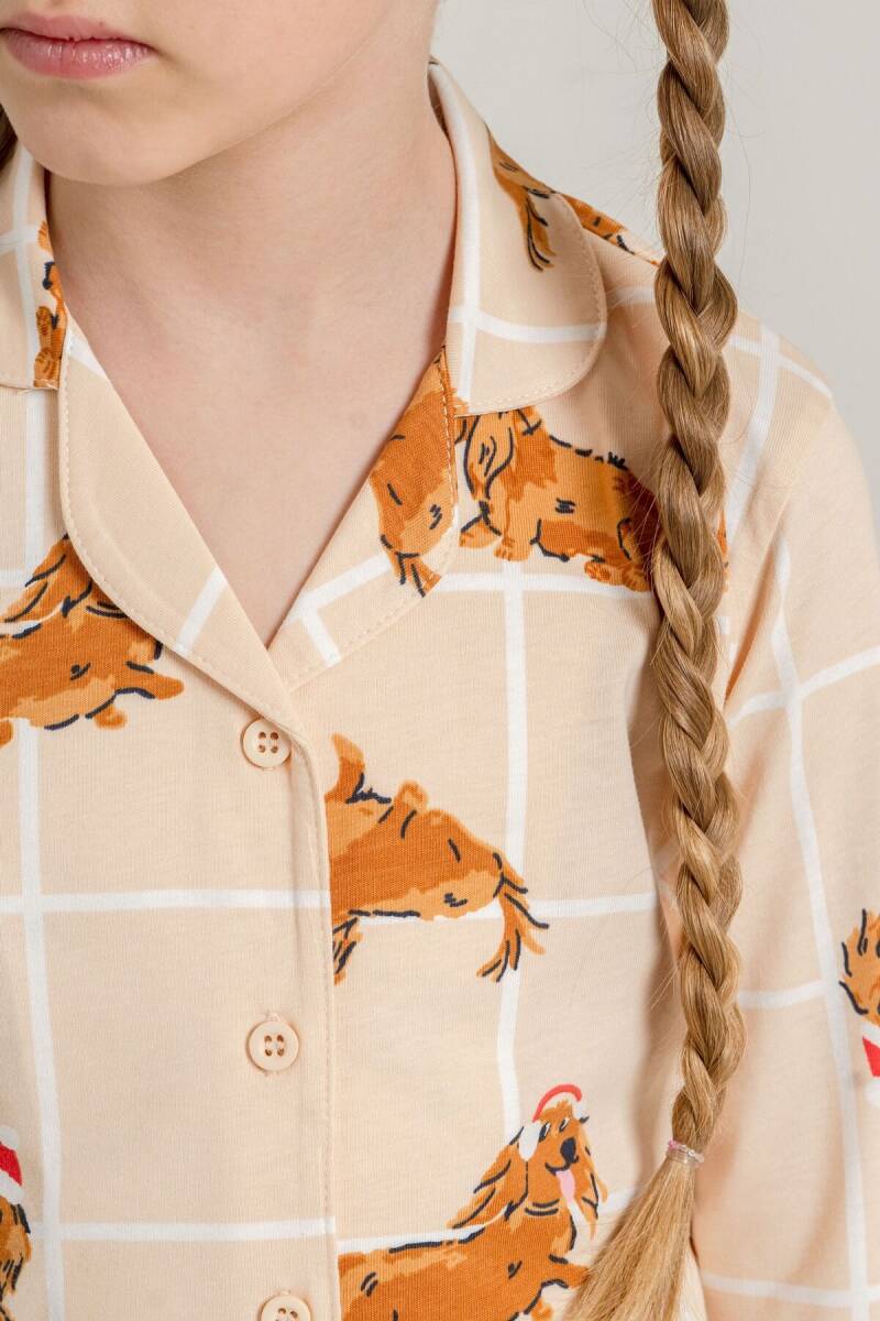 Rolypoly Kız Çocuk %100 Pamuk Cute Puppy Krem Gömlek Pijama Takımı RP3908-C-V1 - 3