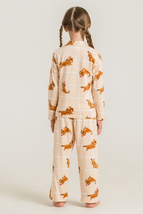 Rolypoly Kız Çocuk %100 Pamuk Cute Puppy Krem Gömlek Pijama Takımı RP3908-C-V1 - 4