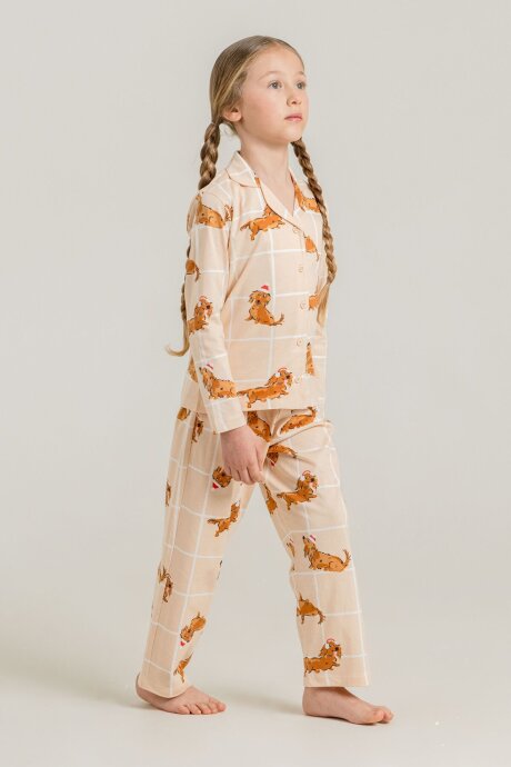 Rolypoly Kız Çocuk %100 Pamuk Cute Puppy Krem Gömlek Pijama Takımı RP3908-C-V1 - 5
