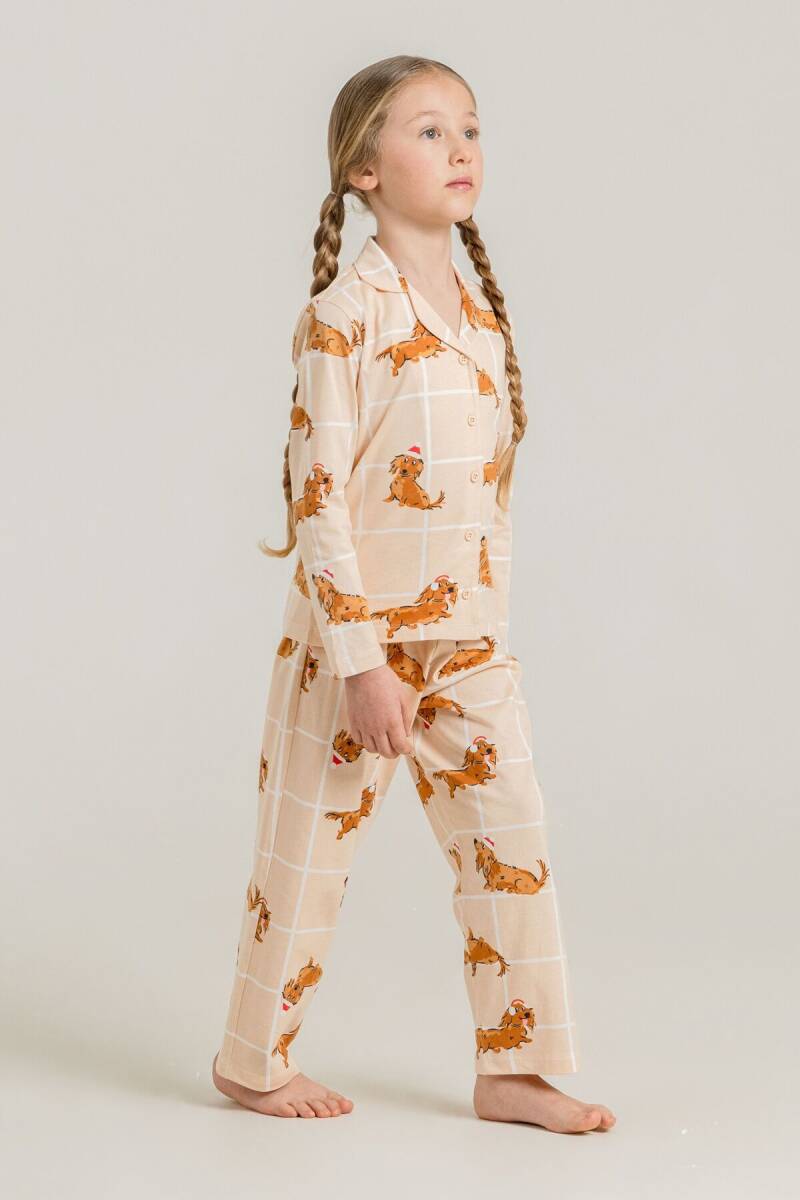 Rolypoly Kız Çocuk %100 Pamuk Cute Puppy Krem Gömlek Pijama Takımı RP3908-C-V1 - 5