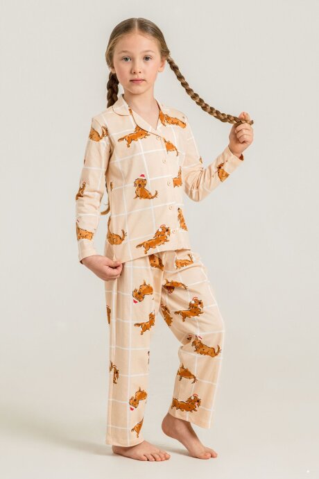 Rolypoly Kız Çocuk Cute Puppy Krem Gömlek Pijama Takımı RP3908-C-V1 (1)