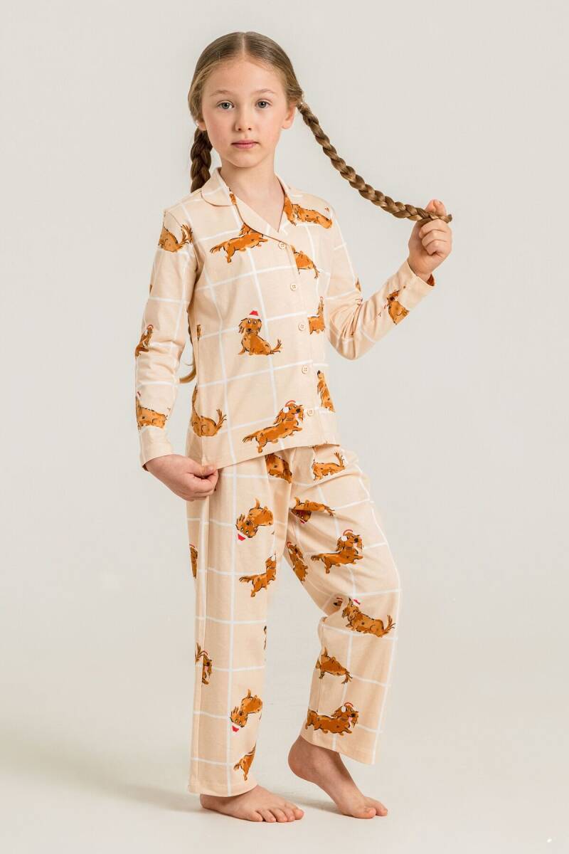 Rolypoly Kız Çocuk %100 Pamuk Cute Puppy Krem Gömlek Pijama Takımı RP3908-C-V1 - 2