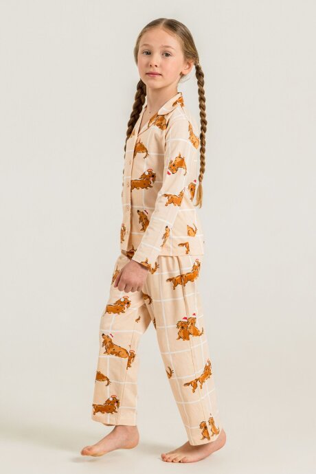 Rolypoly Kız Çocuk %100 Pamuk Cute Puppy Krem Gömlek Pijama Takımı RP3908-C-V1 - 7