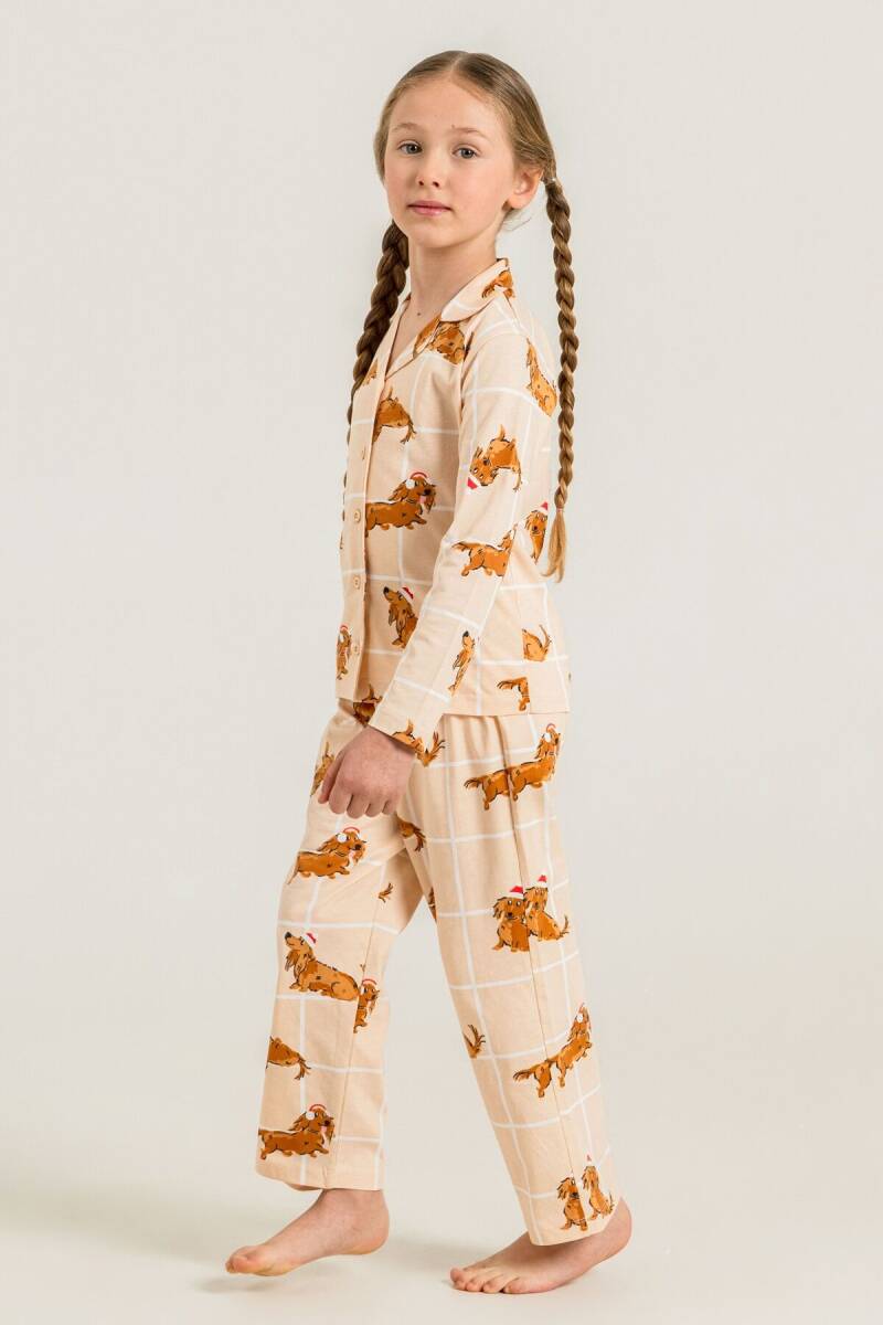 Rolypoly Kız Çocuk %100 Pamuk Cute Puppy Krem Gömlek Pijama Takımı RP3908-C-V1 - 7