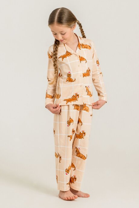 Rolypoly Kız Çocuk %100 Pamuk Cute Puppy Krem Gömlek Pijama Takımı RP3908-C-V1 - 6