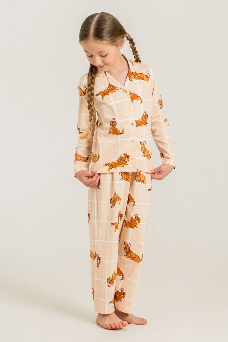 Rolypoly Kız Çocuk %100 Pamuk Cute Puppy Krem Gömlek Pijama Takımı RP3908-C-V1 - 6