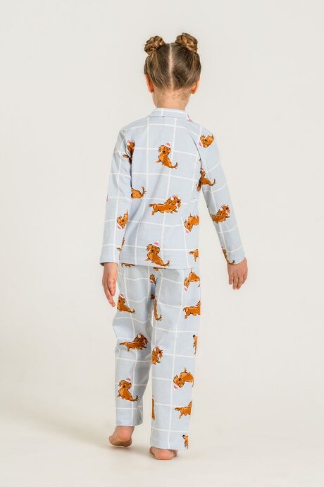 Rolypoly Kız Çocuk %100 Pamuk Cute Puppy Mavi Gömlek Pijama Takımı RP3908-C-V2 - 4