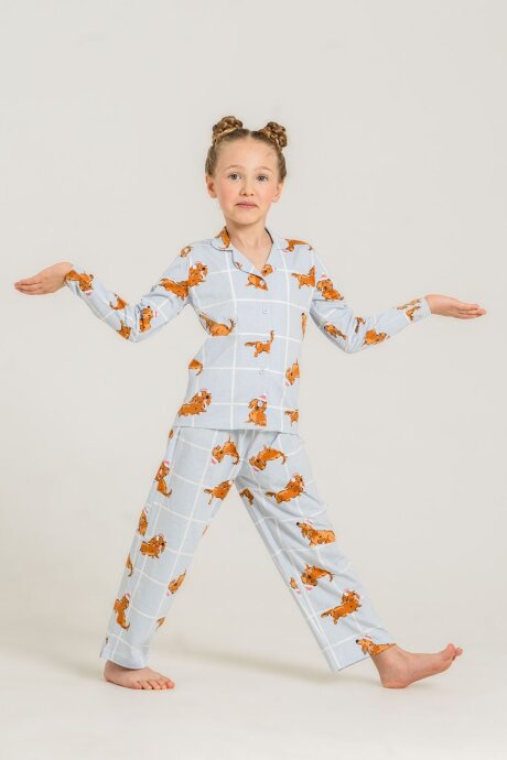 Rolypoly Kız Çocuk %100 Pamuk Cute Puppy Mavi Gömlek Pijama Takımı RP3908-C-V2 - 6